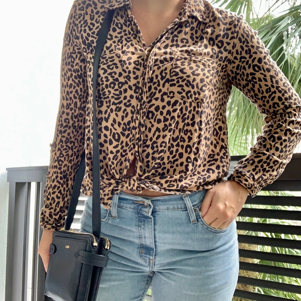 Cheetah Print Tie Blouse